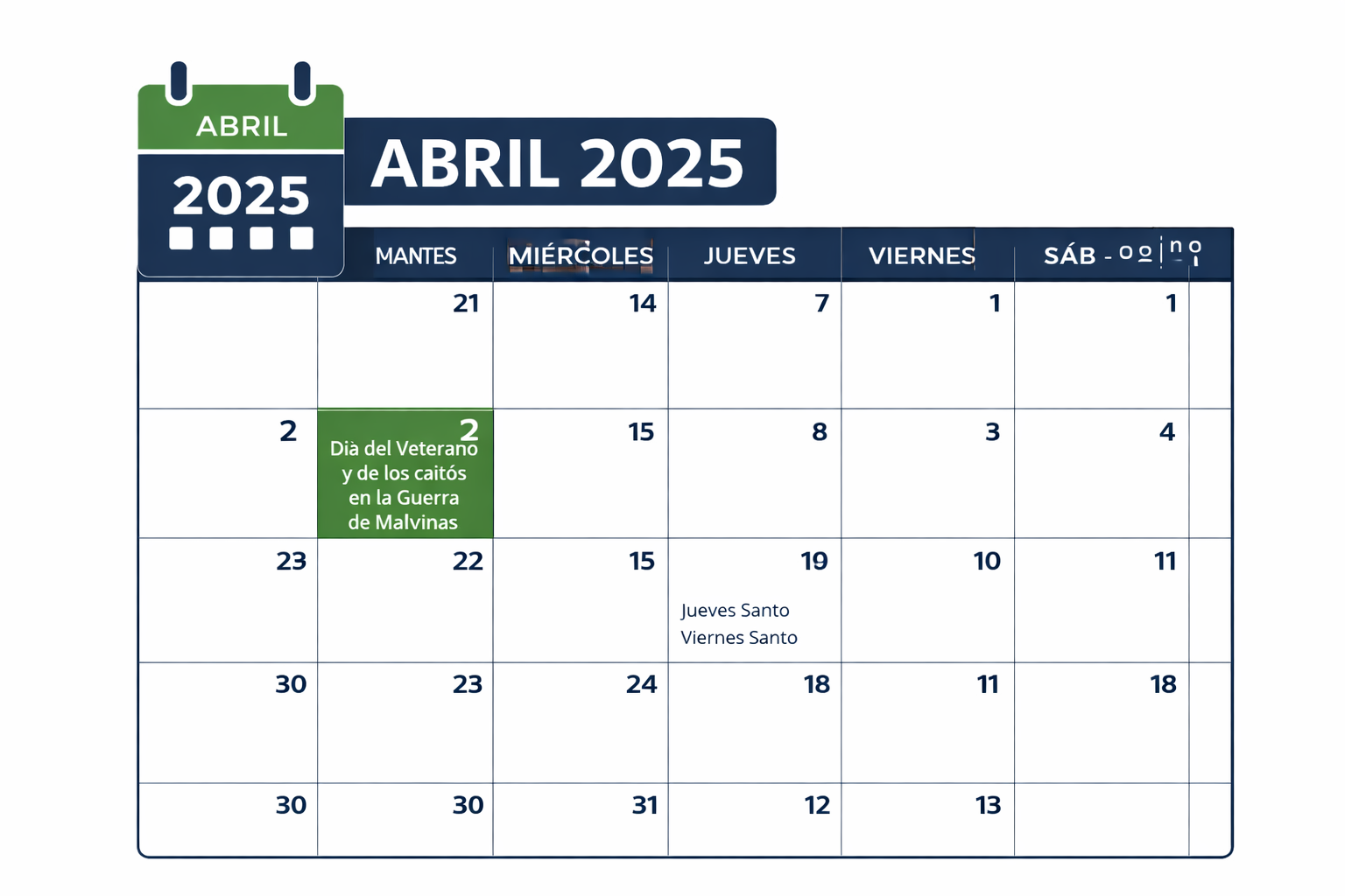 Calendario de días inhábiles – Deán Funes